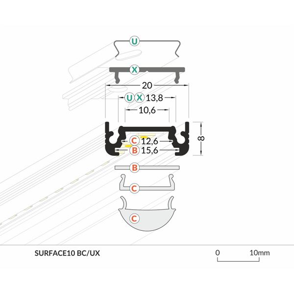 Opbouwprofiel aluminium 10mm