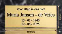 Goud Aluminium Herdenkingsplaatje Verticaal (302)